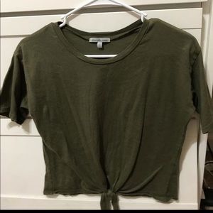 short sleeves green shirt with a tie in the front